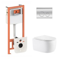 Готове рішення Qtap для ванної кімнати: підвісний унітаз Taurus Ultra Quiet 515×360×350 + комплект інсталяції Nest 4 в 1 (кругла клавіша Chrome) QTAP