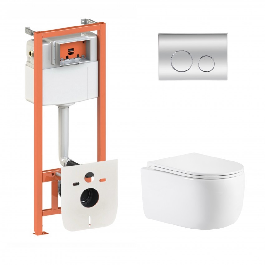 Готове рішення Qtap для ванної кімнати: підвісний унітаз Taurus Ultra Quiet 515×360×350 + комплект інсталяції Nest 4 в 1 (кругла клавіша Chrome) QTAP