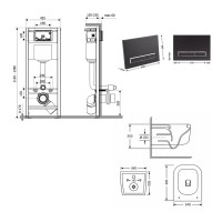 Готове рішення Qtap для ванної кімнати: підвісний унітаз Gemini Ultra Quiet 485×340×350  + комплект інсталяції Nest 4 в 1 (лінійна клавіша Matt Black) QTAP фото 1
