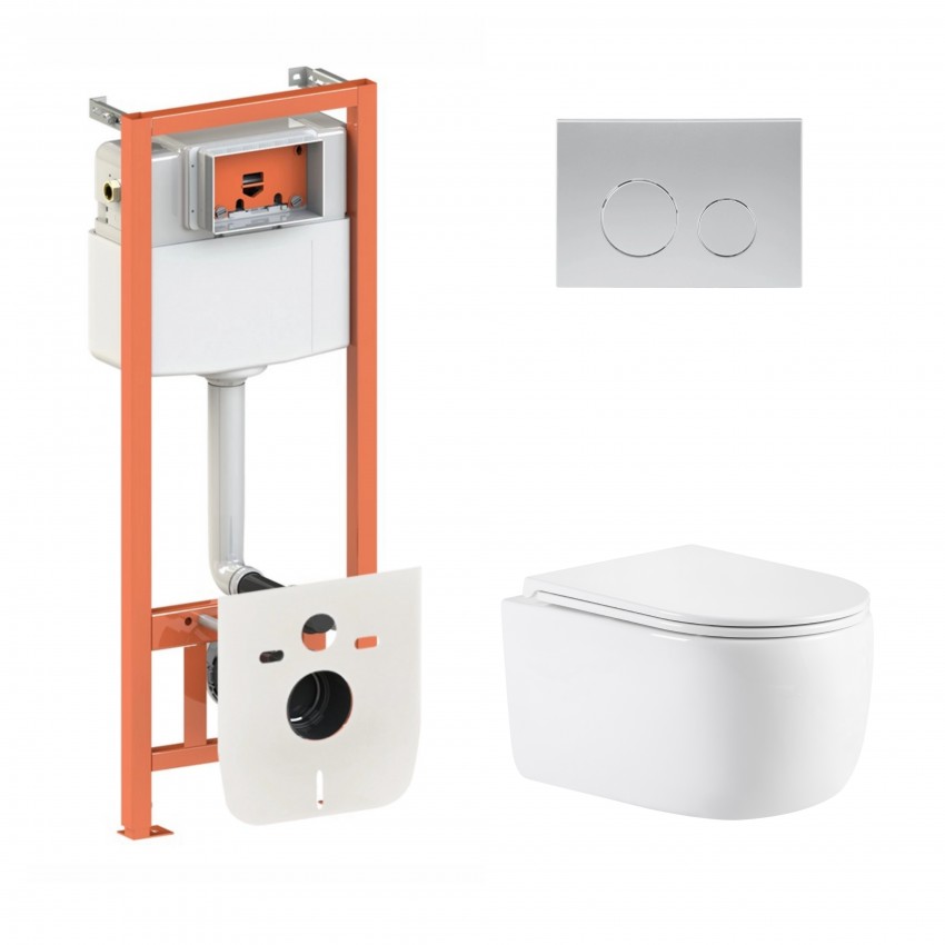 Готове рішення Qtap для ванної кімнати: підвісний унітаз Taurus Ultra Quiet 515×360×350 + комплект інсталяції Nest 4 в 1 (кругла клавіша Satin) QTAP
