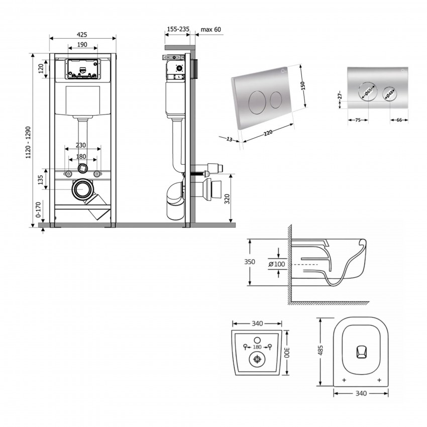Готове рішення Qtap для ванної кімнати: підвісний унітаз Gemini Ultra Quiet 485×340×350 + комплект інсталяції Nest 4 в 1 (кругла клавіша Chrome) QTAP фото 1