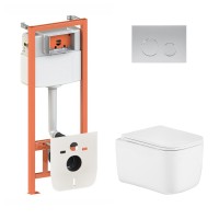 Готове рішення Qtap для ванної кімнати: підвісний унітаз Gemini Ultra Quiet 485×340×350 + комплект інсталяції Nest 4 в 1 (кругла клавіша Satin)
