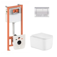 Готове рішення Qtap для ванної кімнати: підвісний унітаз Gemini Ultra Quiet 485×340×350 + комплект інсталяції Nest 4 в 1 (квадратна клавіша Chrome)