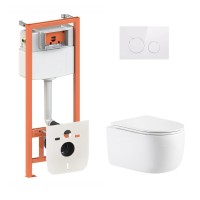 Готове рішення Qtap для ванної кімнати: підвісний унітаз Taurus Ultra Quiet 515×360×350 + комплект інсталяції Nest 4 в 1 (кругла клавіша White)