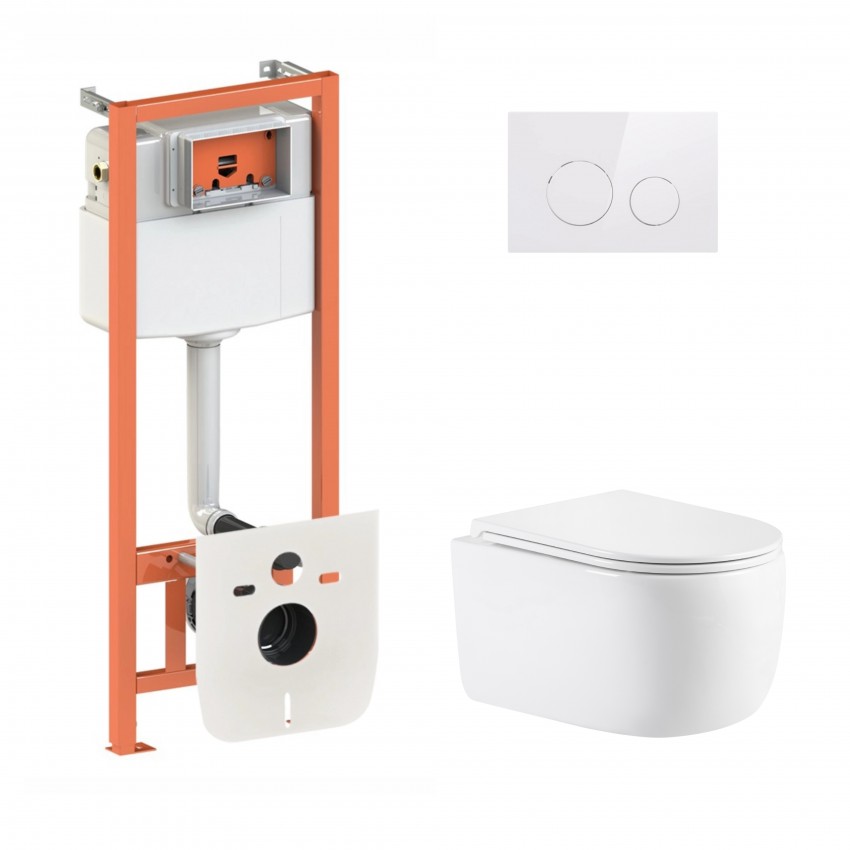Готове рішення Qtap для ванної кімнати: підвісний унітаз Taurus Ultra Quiet 515×360×350 + комплект інсталяції Nest 4 в 1 (кругла клавіша White) QTAP