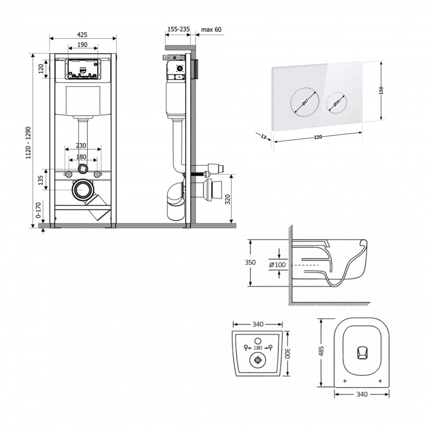Готове рішення Qtap для ванної кімнати: підвісний унітаз Gemini Ultra Quiet 485×340×350 + комплект інсталяції Nest 4 в 1 (кругла клавіша White) QTAP фото 1