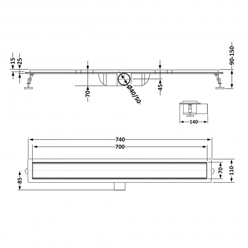 Лінійний трап із нержавіючої сталі Taurus FA700 з сухим затвором Qtap QTAP фото 1