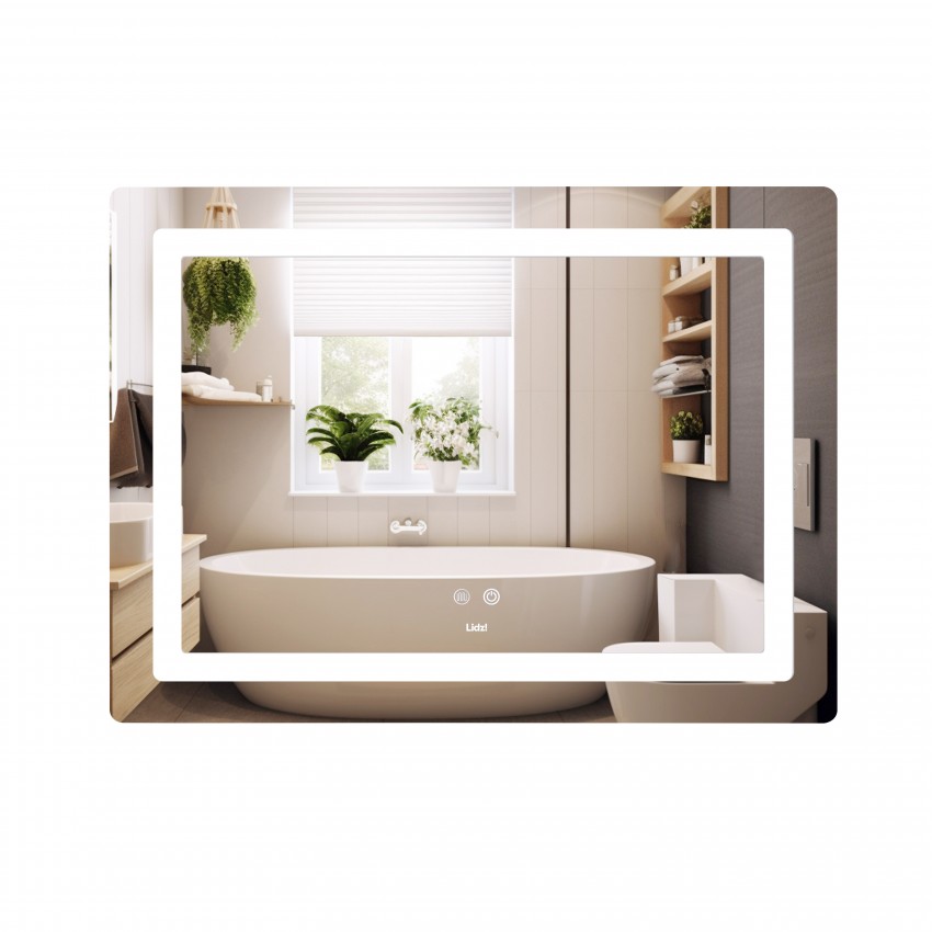 Дзеркало настінне Kubis (KU2) 900х700 мм, прямокутне, з LED-підсвічуванням Touch, антизапотіванням, димером, рег. яскравості Lidz LIDZ