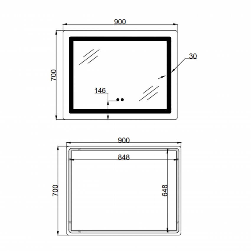 Дзеркало настінне Kubis (KU2) 900х700 мм, прямокутне, з LED-підсвічуванням Touch, антизапотіванням, димером, рег. яскравості Lidz LIDZ фото 1