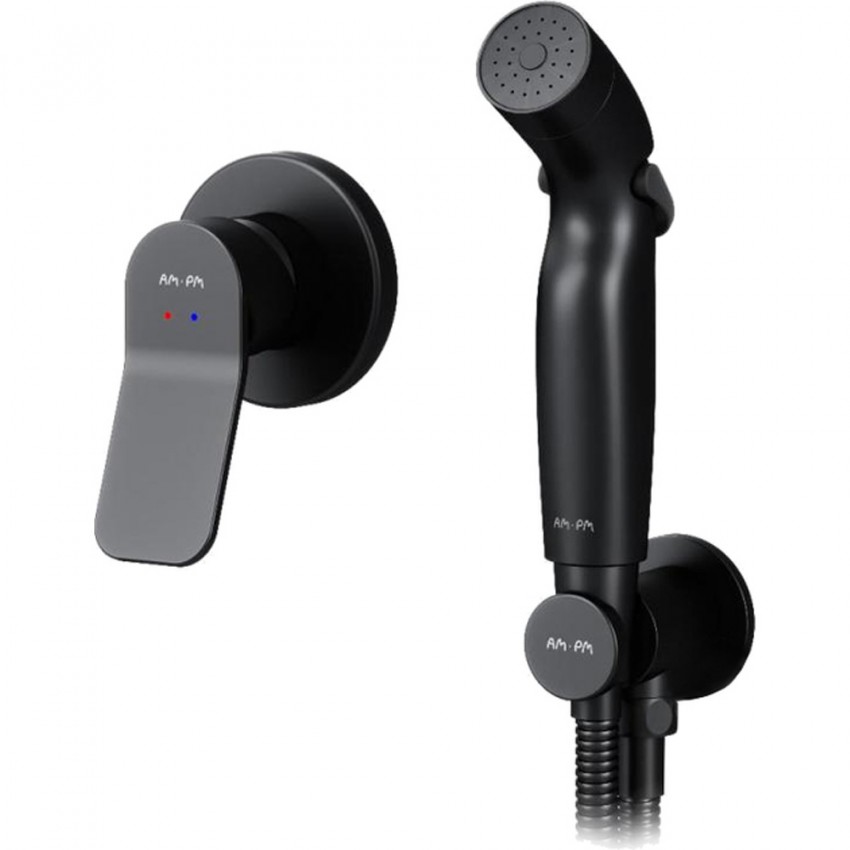 F40H85A22 X-Joy, гігієнічний набір для прихованого монтажу зі змішувачем для душу, чорний мат (1 сорт) AM.PM