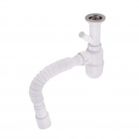 Сифон для умивальника LU03 (6006Y00200) випуск 70 мм без гайки, колбовий з дод. відведенням (вихід гофра 40/50 мм) Lidz