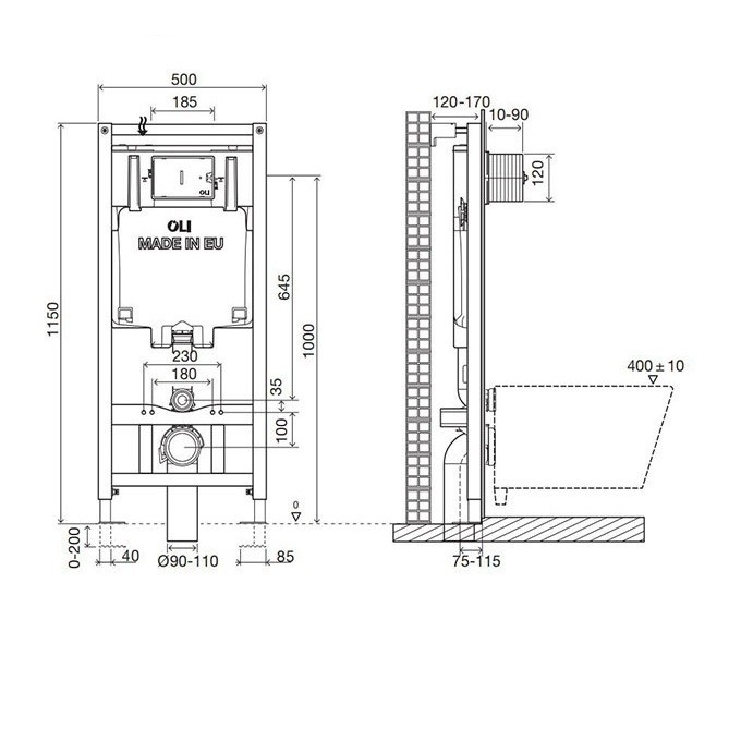 890827 OLI80 Інсталяція механічна+ клавішею Narrow, хром (1 сорт) OLI фото 1