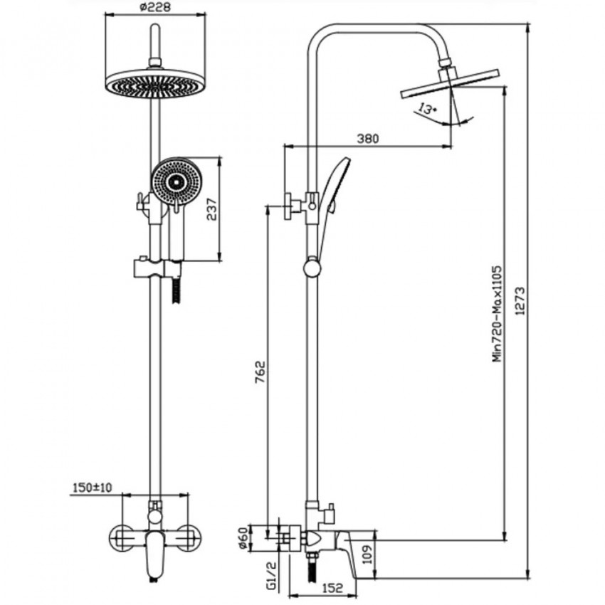 5521061B Life Душова система, чорний мат (1 сорт) DEVIT фото 2