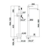 LIG032NO LIGHT Змішувач для ванни з підлоги з внутрішньою частиною, з ручним душем, чорн.мат (1 сорт) Paffoni фото 2