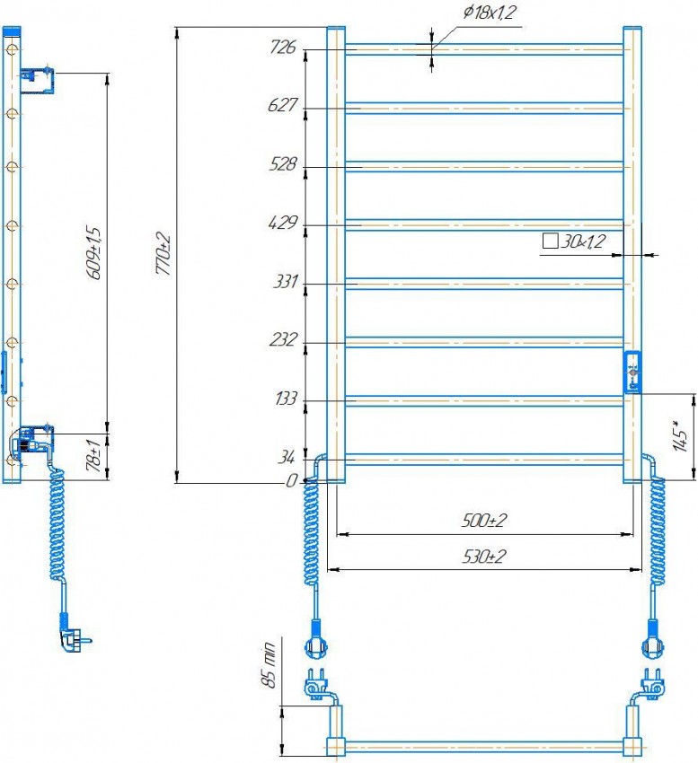 Електрична рушникосушарка HF Leeds  770x530 чорний мат MARIO фото 4