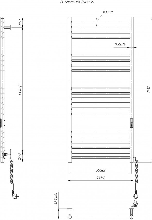 Електрична рушникосушарка HF Greenwich 1170х530 чорний мат MARIO фото 4
