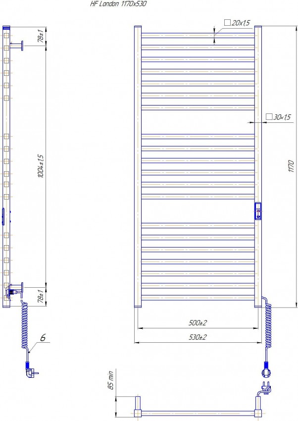 Електрична рушникосушарка HF London 1170х530 чорний мат MARIO фото 4