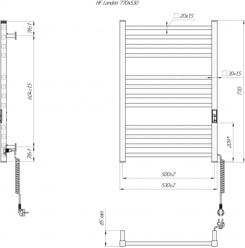 Електрична рушникосушарка HF London  770х530 білий мат MARIO фото 4