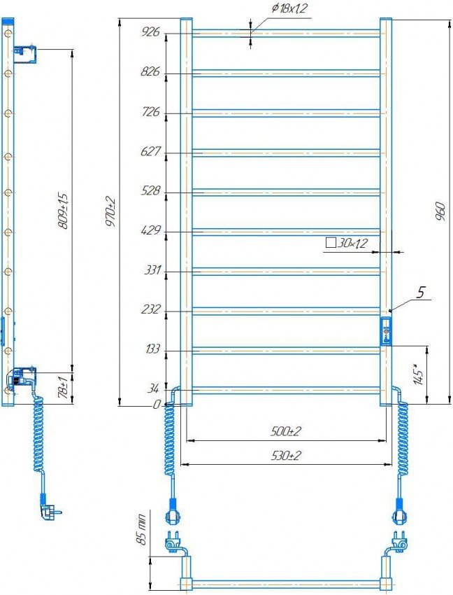 Електрична рушникосушарка HF Leeds  970x530 білий мат MARIO фото 4