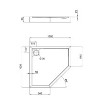 Душовий піддон Diamond 301112, 100x100x12 см, п'ятикутний, акриловий + ніжки, діаметр зливу 90 мм Qtap QTAP фото 1