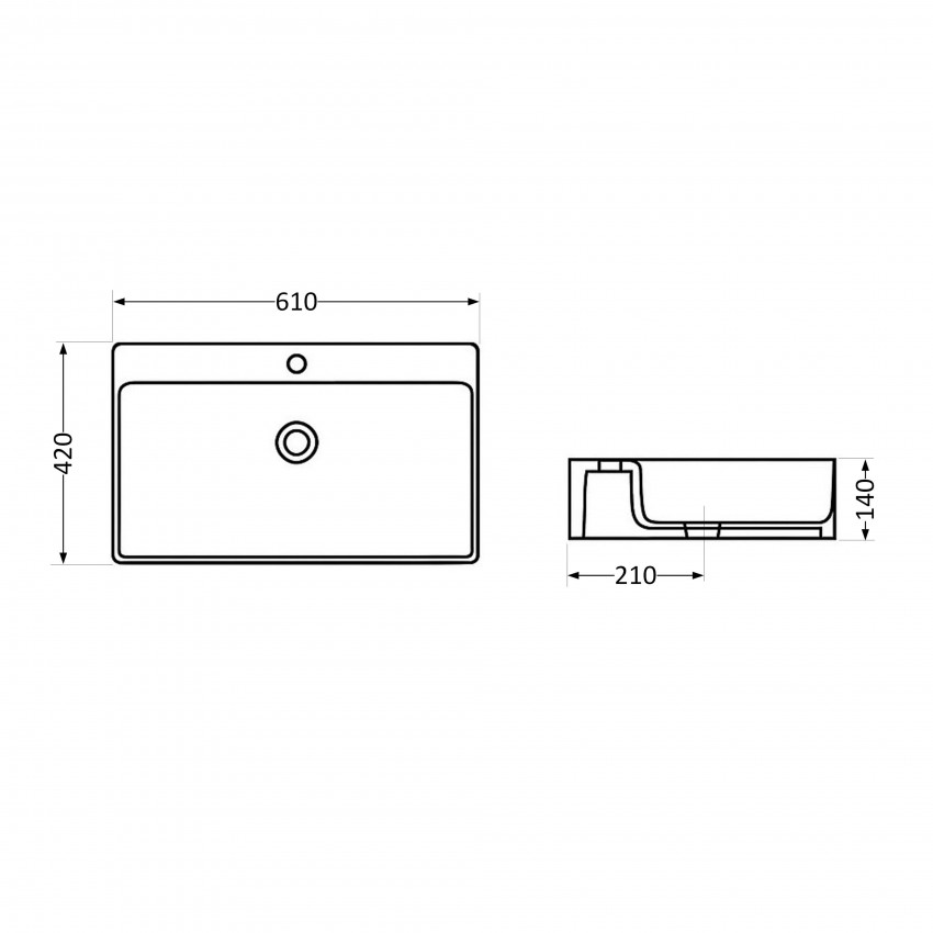 Раковина підвісна Nando LT 610х420х140 мм, White, прямокутна, без донного клапана QT12116146W Qtap QTAP фото 1