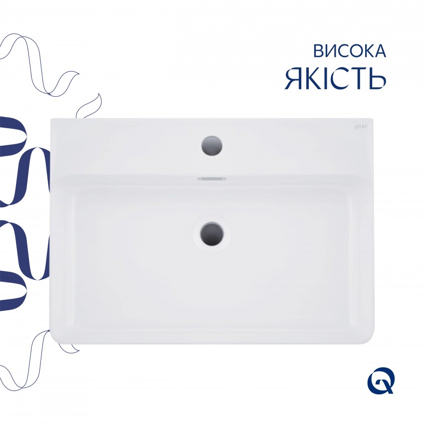 Раковина підвісна Nando LT 610х420х140 мм, White, прямокутна, без донного клапана QT12116146W Qtap QTAP фото 3