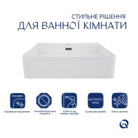 Раковина підвісна Nando LT 500х420х130 мм, White, прямокутна, без донного клапана QT12116146AW Qtap QTAP фото 2