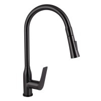 Змішувач для кухні Vlasta New, Gunmetal Black PVD (k35) з висувним виливом QTVLA344GMB45647 Qtap QTAP