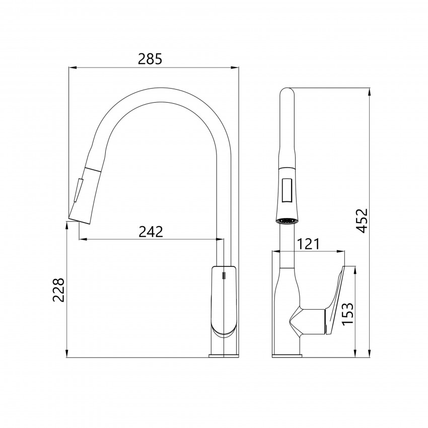 Змішувач для кухні Vlasta New, Gunmetal Black PVD (k35) з висувним виливом QTVLA344GMB45647 Qtap QTAP фото 1