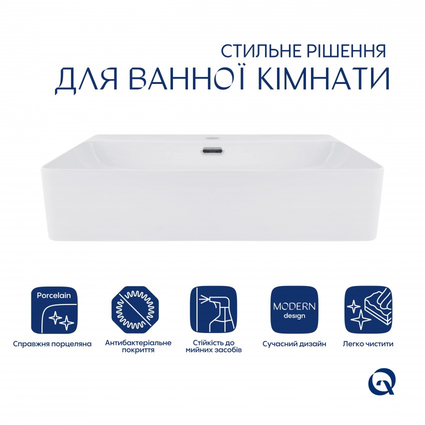 Комплект Qtap Nando LT: Раковина підвісна прамокутна 610х420х140 мм White + Донний клапан PU02O QTAP фото 2