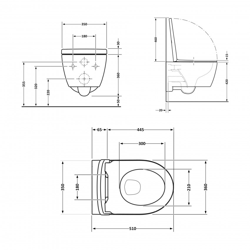 Унітаз підвісний Scorpio ML Ultra Quiet 520x365x365 мм, White, з сидінням Slim Duroplast/ Soft-close/ MagLock QTSCOML26W49624 Qtap QTAP фото 1