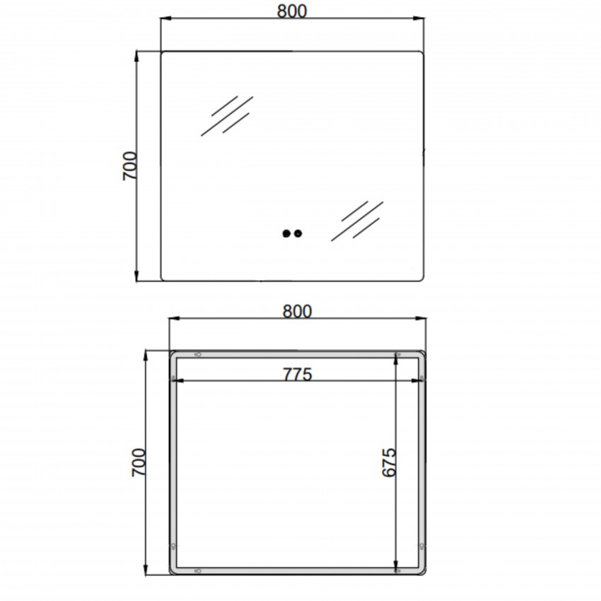 Дзеркало настінне Taurus (TA2) 800×700 мм, прямокутне, з LED-підсвіткою Touch, антизапотіванням, димером, рег. темп. кольору (3000-6500K) Qtap QTAP фото 1