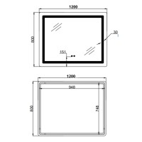 Дзеркало настінне Kubis (KU2) 1200х800 мм, прямокутне, з LED-підсвічуванням Touch, антизапотіванням, димером, рег. яскравості Lidz LIDZ фото 1