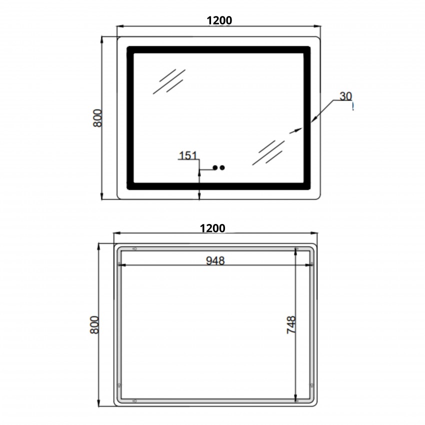 Дзеркало настінне Kubis (KU2) 1200х800 мм, прямокутне, з LED-підсвічуванням Touch, антизапотіванням, димером, рег. яскравості Lidz LIDZ фото 1