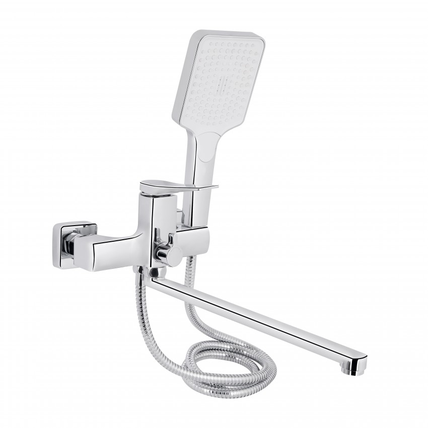 Змішувач для ванни Nando, Chrome (k35) з довгим поворотним виливом та душовим гарнітуром QTNAN260CRM48652 Qtap QTAP