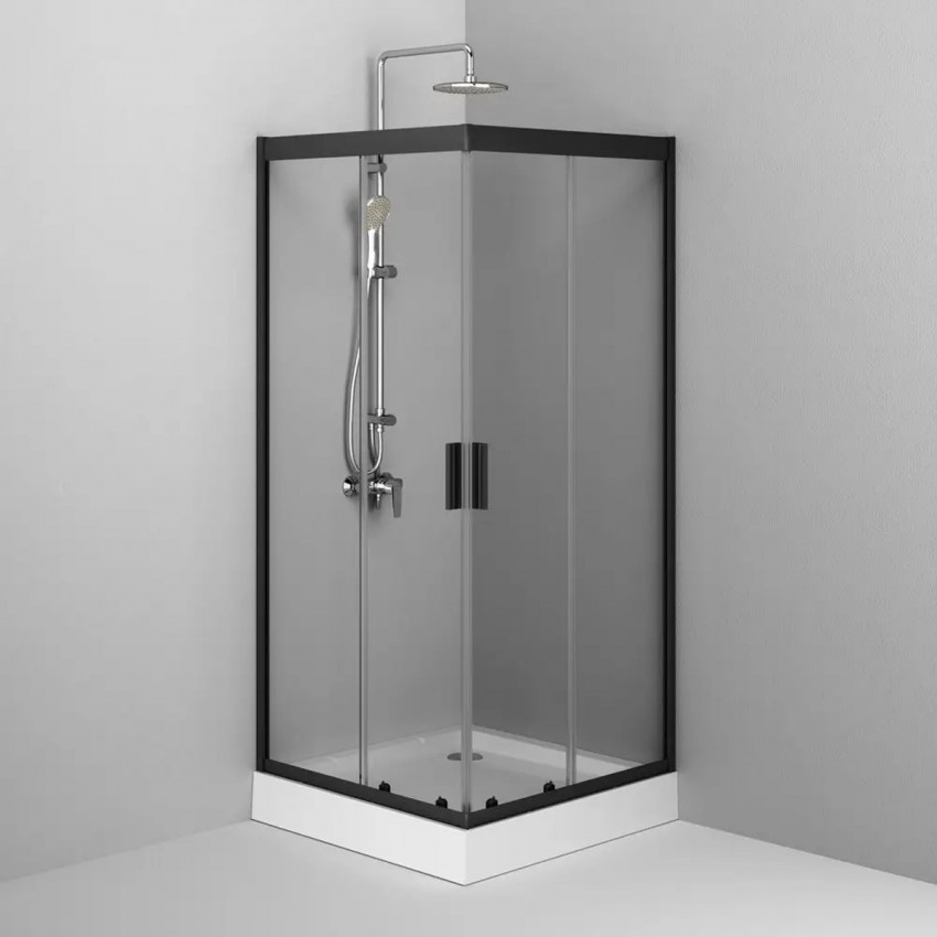 W90UG-403-090BT	 Душова кабіна Gem Square Slide 90x90 скло прозоре, профіль чорний матовий (1 сорт) AM.PM фото 2