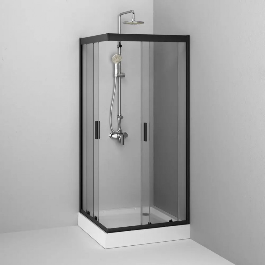 W90UG-403-090BT	 Душова кабіна Gem Square Slide 90x90 скло прозоре, профіль чорний матовий (1 сорт) AM.PM фото 3