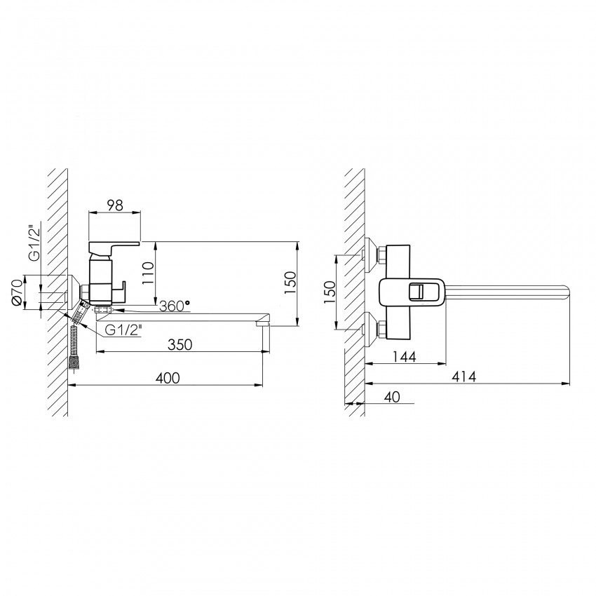Змішувач для ванни Wawel 005, Chrome (k35) з довгим поворотним виливом та душовим гарнітуром LDWAW005CRM45389 Lidz LIDZ фото 1