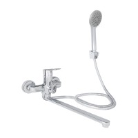 Змішувач для ванни Latwa 005, Chrome (k35) з довгим поворотним виливом та душовим гарнітуром LDLAT005CRM45415 Lidz LIDZ