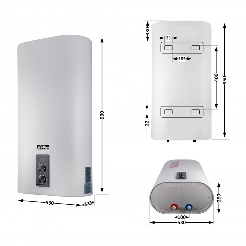 Водонагрівач електричний плоский 80 л вертикальний, сухий ТЕН 2 кВт (0,8+1,2) DT80V20G(PD)-D/2 Thermo Alliance Thermo Alliance фото 1