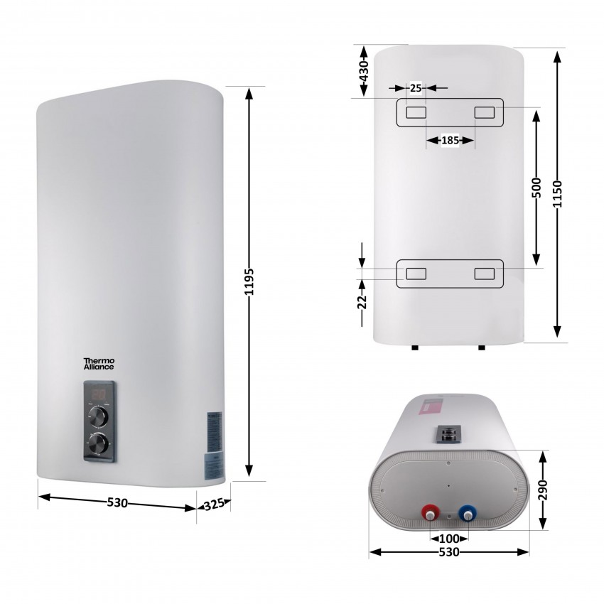 Водонагрівач електричний плоский 100 л вертикальний, сухий ТЕН 2 кВт (0,8+1,2) DT100V20G(PD)-D/2 Thermo Alliance Thermo Alliance фото 1