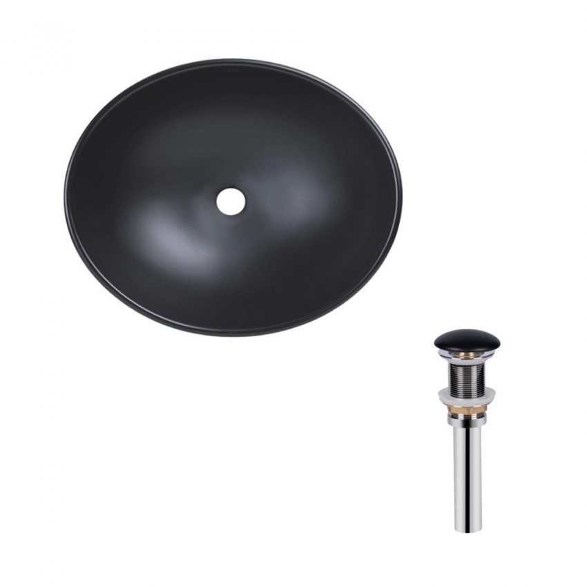 Комплект Qtap Dove: Раковина накладна овальна 415x340x140 мм Matt Black + Донний клапан PU03 QTAP