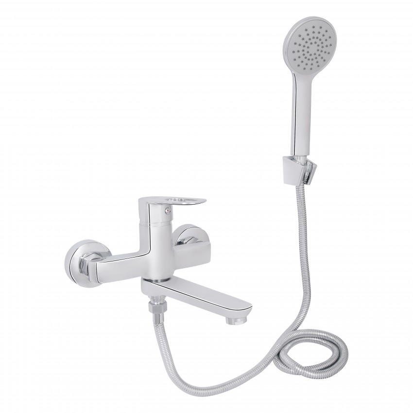 Змішувач для ванни Latwa 0061,Chrome (k35) з поворотним виливом та душовим гарнітуром LDLAT0061CRM48992 Lidz LIDZ