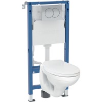 118.315.21.3 Комплект Geberit Duofix PRO 20, інсталяція для підв.унітазу Delta 12см із кріпленням до стіни, підвісний унітаз Idol із сидінням Duroplast, змивна клавіша Delta01: Глянцевий хром (1 сорт) Geberit промо