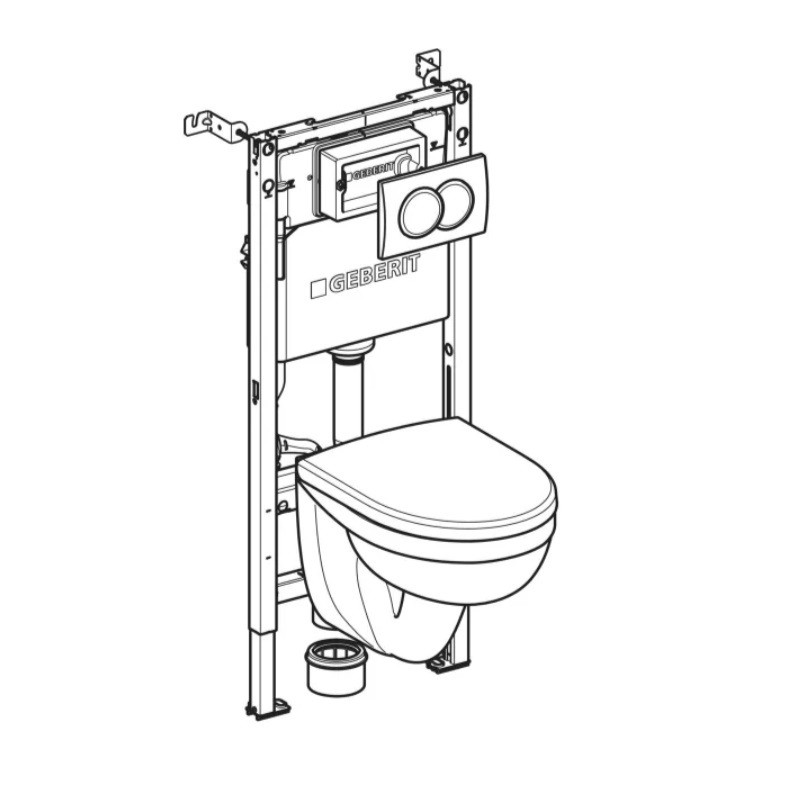 118.315.21.3 Комплект Geberit Duofix PRO 20, інсталяція для підв.унітазу Delta 12см із кріпленням до стіни, підвісний унітаз Idol із сидінням Duroplast, змивна клавіша Delta01: Глянцевий хром (1 сорт) Geberit промо фото 1