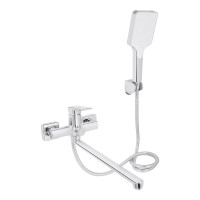 Змішувач для ванни Crow, Chrome (k35) з довгим поворотним виливом та душовим гарнітуром QTCRO260CRM48647 Qtap QTAP