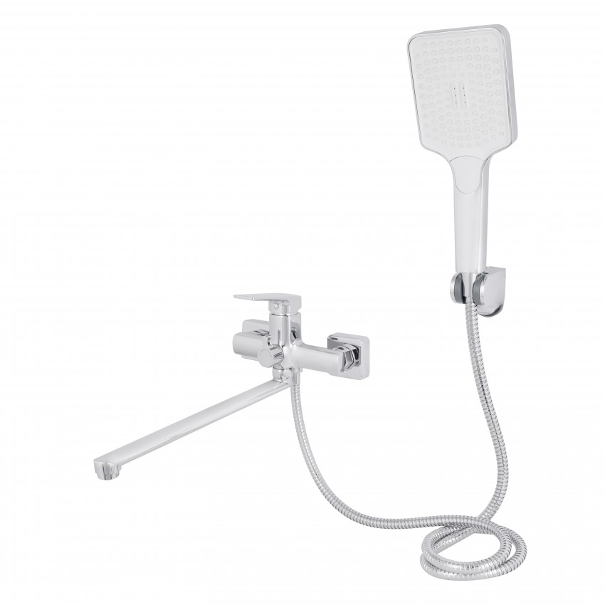 Змішувач для ванни Crow, Chrome (k35) з довгим поворотним виливом та душовим гарнітуром QTCRO260CRM48647 Qtap QTAP фото 2