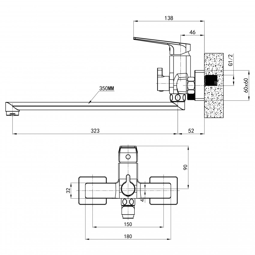 Змішувач для ванни Crow, Chrome (k35) з довгим поворотним виливом та душовим гарнітуром QTCRO260CRM48647 Qtap QTAP фото 1