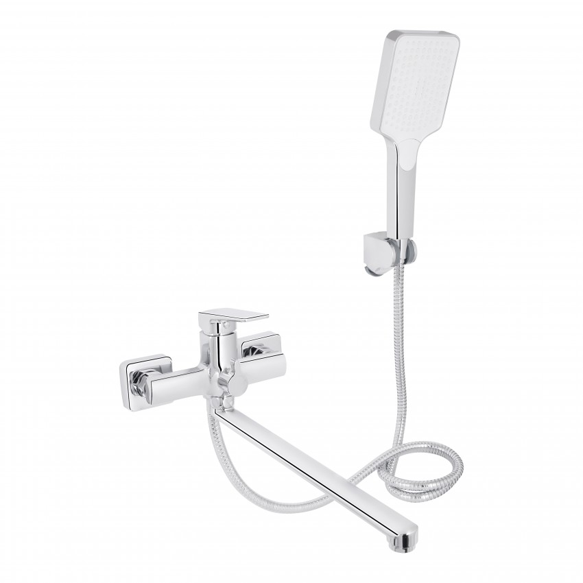 Змішувач для ванни Crow, Chrome (k35) з довгим поворотним виливом та душовим гарнітуром QTCRO260CRM48647 Qtap QTAP