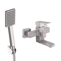 Змішувач для ванни Kubis 006, Nickel (k35) з поворотним виливом та душовим гарнітуром LDKUB006NKS28536 Lidz LIDZ